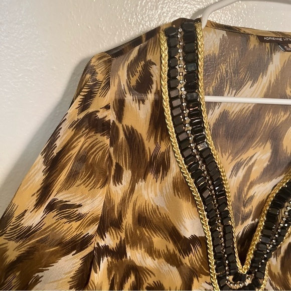 Adrienne Vittadini Sheer Tunic Top Brown Geo - Picture 3 of 12